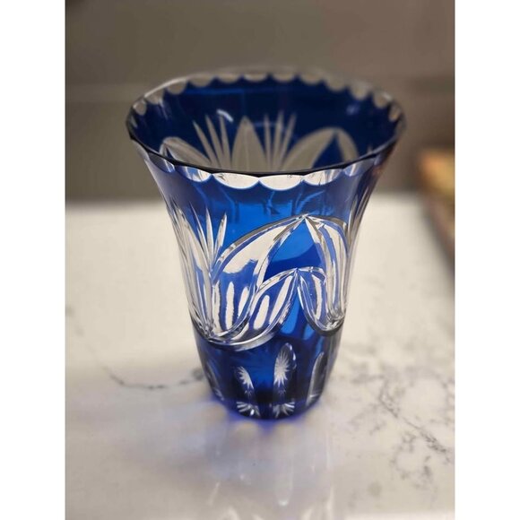 Vintage cobalt blue and clear glass vase 7" - Picture 3 of 7